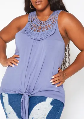 Hi Curvy Plus Size Crochet Hem Tassel Front Tank Top