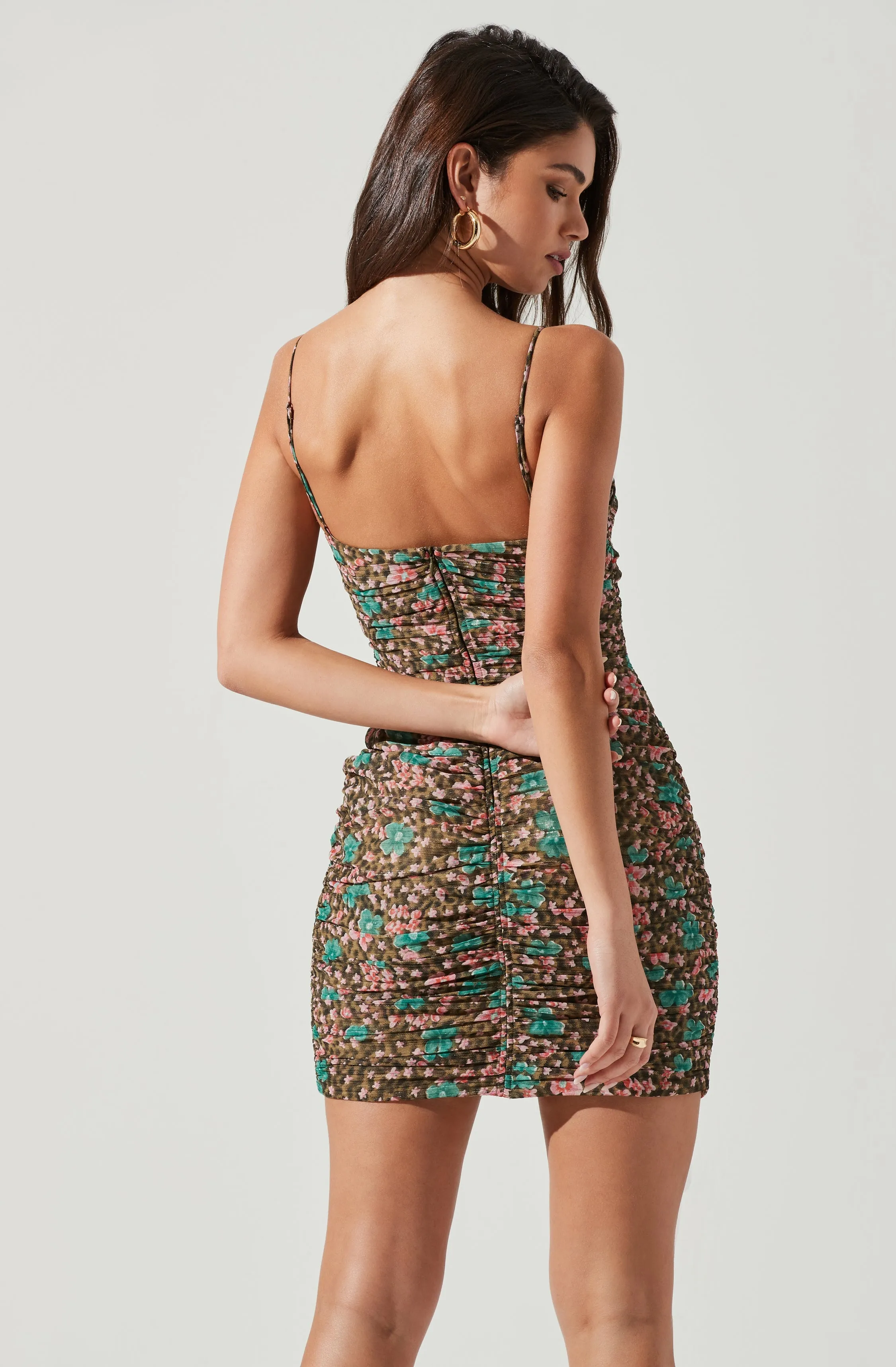 Ibiza Floral Ruched Cutout Mini Dress