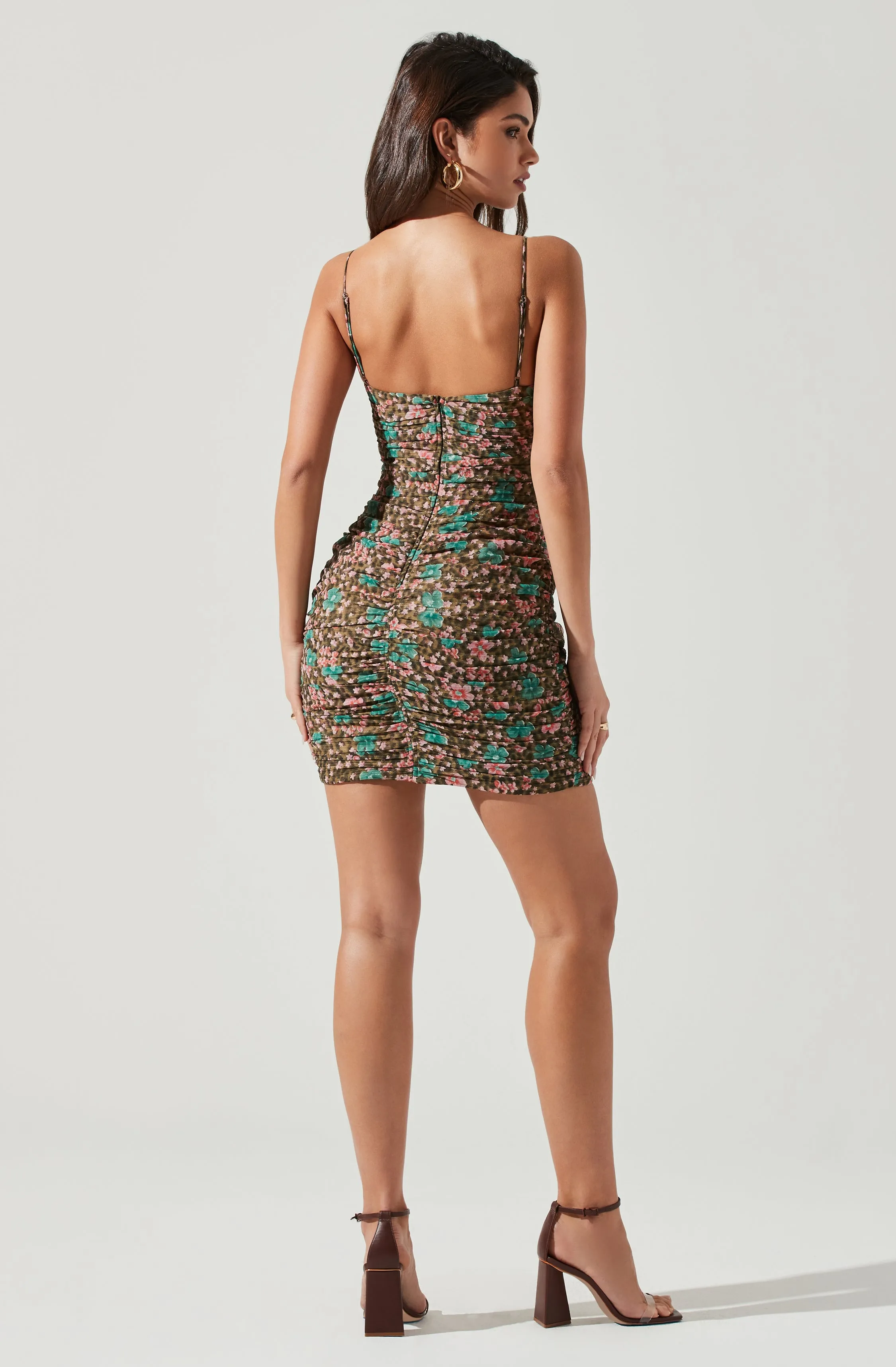 Ibiza Floral Ruched Cutout Mini Dress