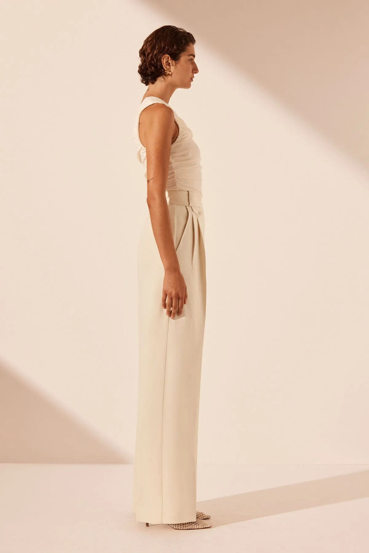 IRENA HIGH WAISTED TAILORED PANT - RICE