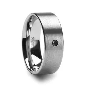 IRENAEUS Flat Brushed Tungsten Mens Ring with Black Diamond - 8mm