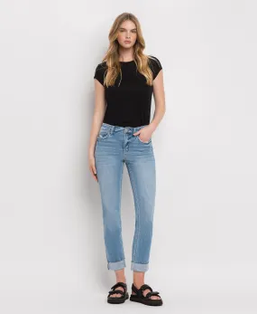 Janet - Mid Rise Cuffed Crop Straight Jeans