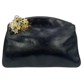 Judith Leiber black Lizard Gold Crystal Star Clutch