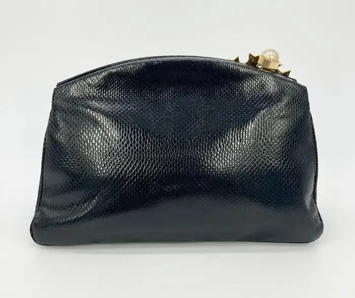 Judith Leiber black Lizard Gold Crystal Star Clutch