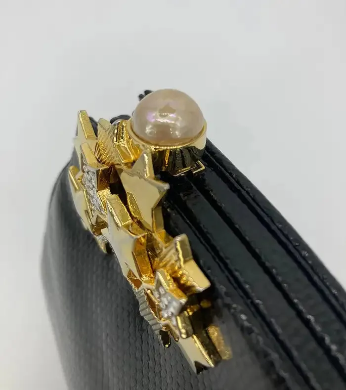 Judith Leiber black Lizard Gold Crystal Star Clutch