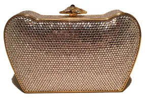 Judith Leiber Clear Swarovski Crystal Flower Top Minaudiere Evening Bag Clutch