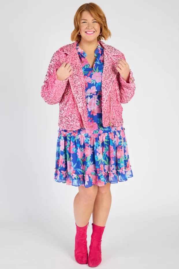 Kaitlin Pink Sequins Biker Jacket