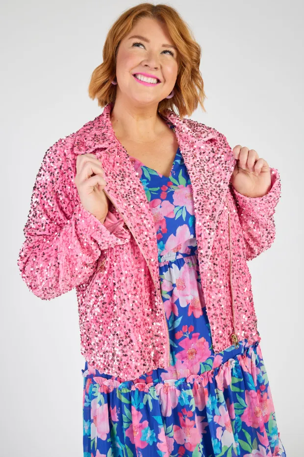 Kaitlin Pink Sequins Biker Jacket