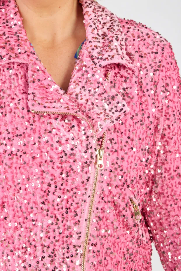 Kaitlin Pink Sequins Biker Jacket