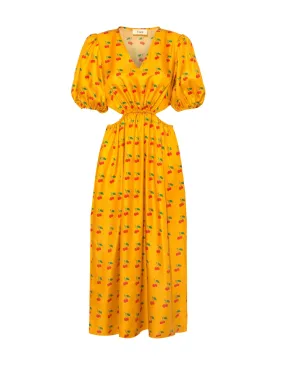 Kate Mango Cherry Print Silk Twill Midi Dress