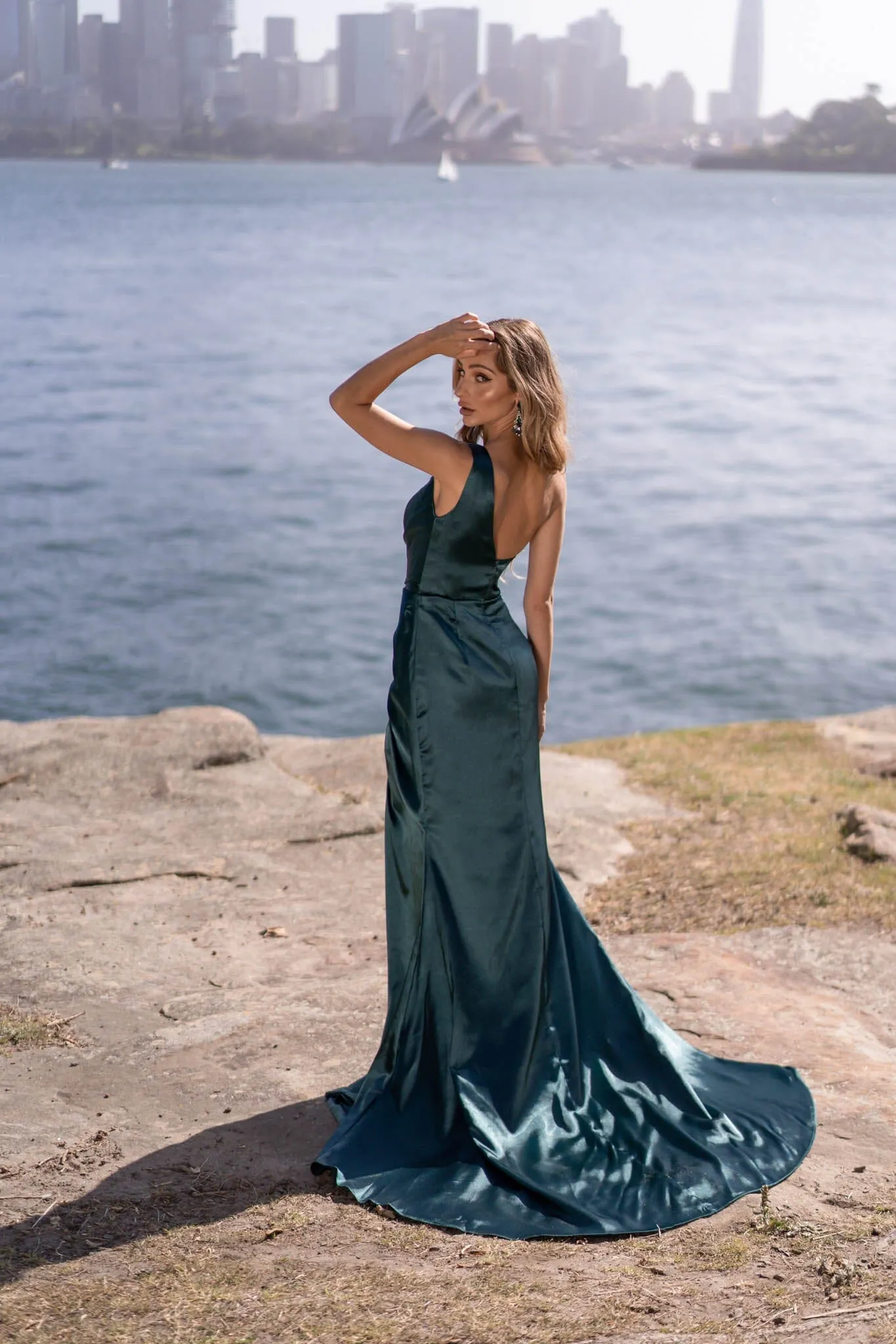 Kendra One Shoulder Satin Gown - Emerald