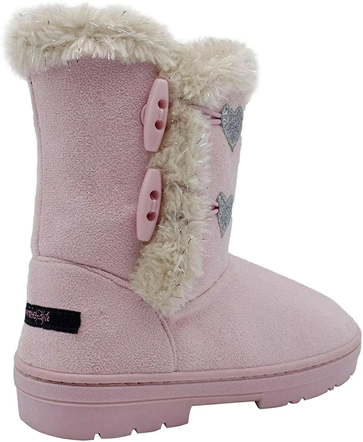 kensie Toddler Girls’ Little Kid Slip On Mid Calf Microsuede Warm Winter Boots with Glitter Hearts and Lurex Faux Fur Trims