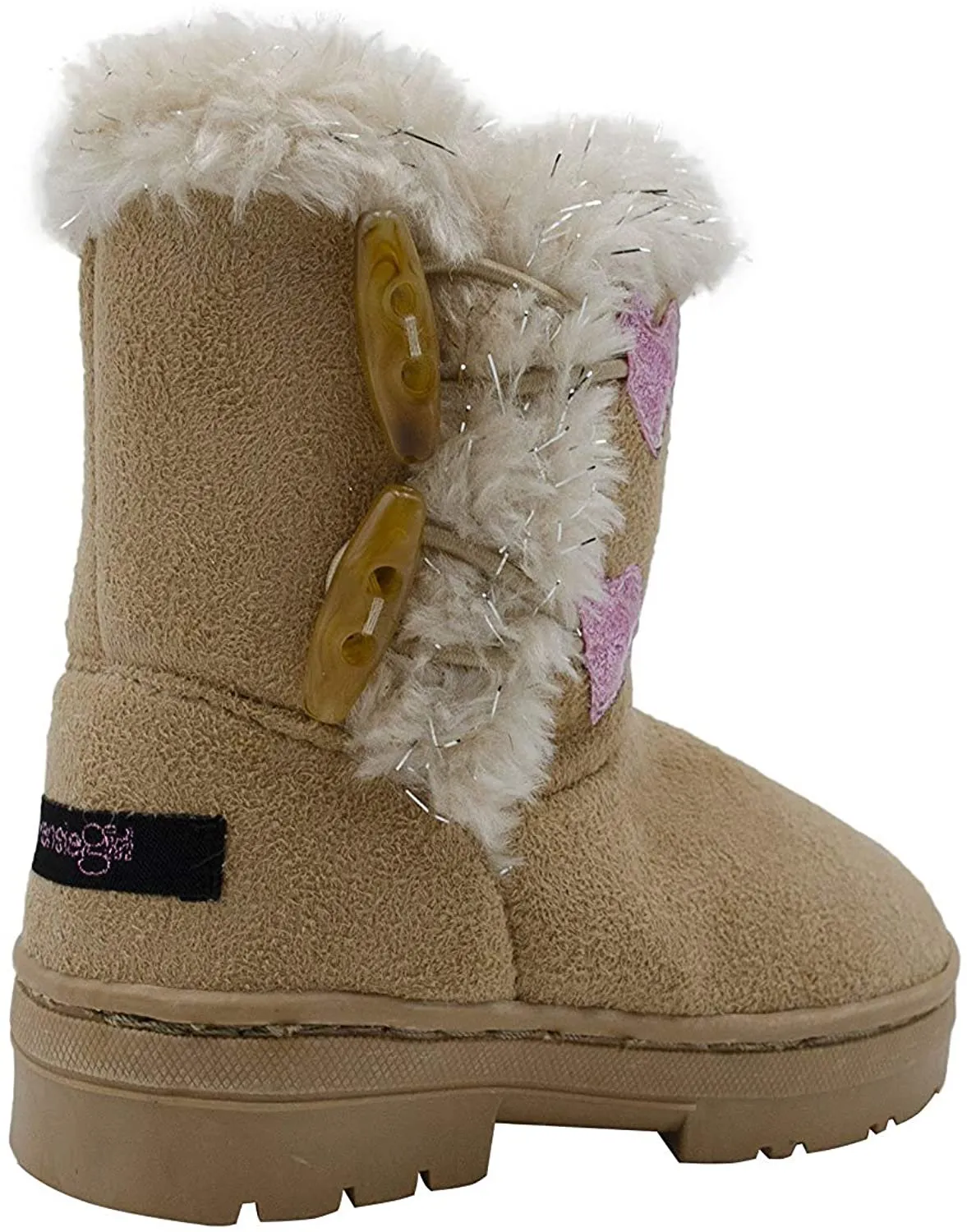 kensie Toddler Girls’ Little Kid Slip On Mid Calf Microsuede Warm Winter Boots with Glitter Hearts and Lurex Faux Fur Trims