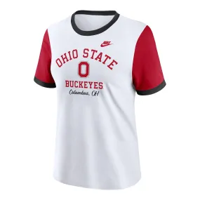 Ladies Ohio State Buckeyes Nike Retro Ringer White/Scarlet T-Shirt