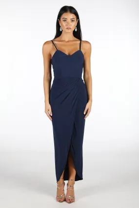 Leah Faux Wrap Dress - Navy