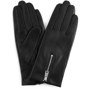 Leather gloves decorated with zipper / 14894 - Silver