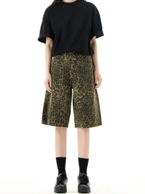 Leopard Print Bermuda Shorts with Straight Leg Cut