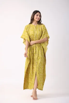 Lime Lattice Cotton Front Buttoned Kaftan