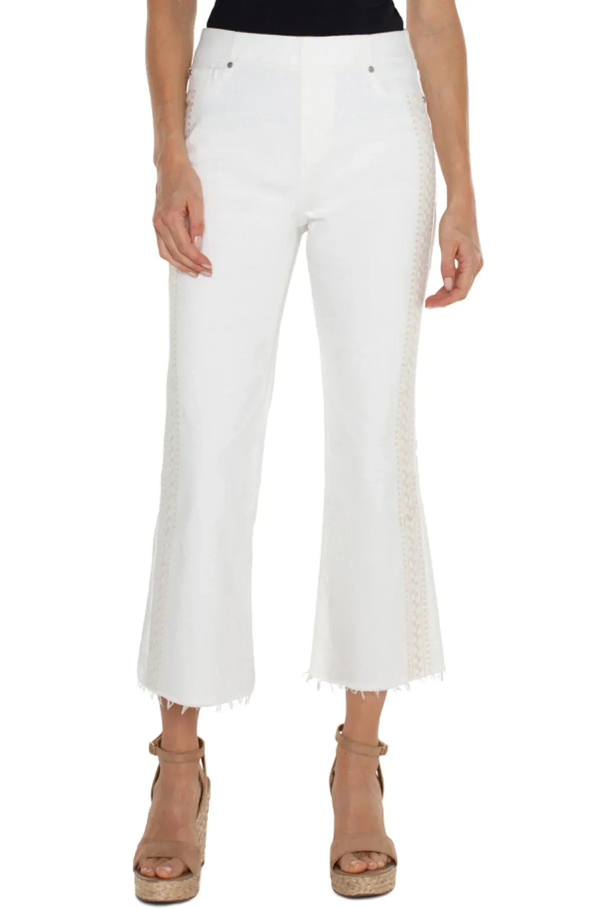 Liverpool Chloe Crop Flare w/ Fray Hem | Bright White