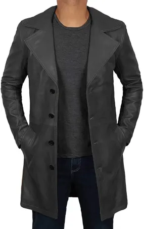 Long Black Leather Trench Coat Mens