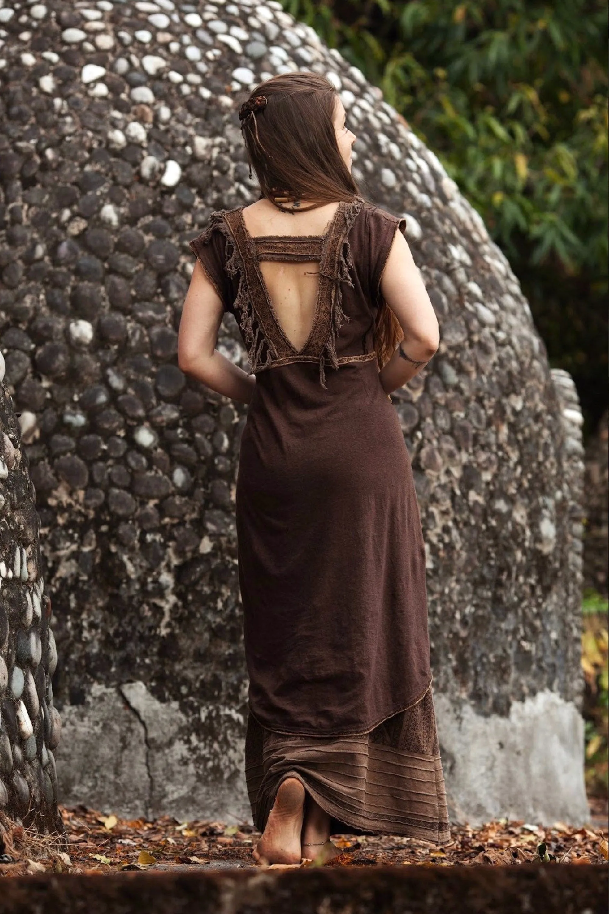 Long Tribal Hemp Tunic Top »» Asymmetrical Short Brown Hemp Dress