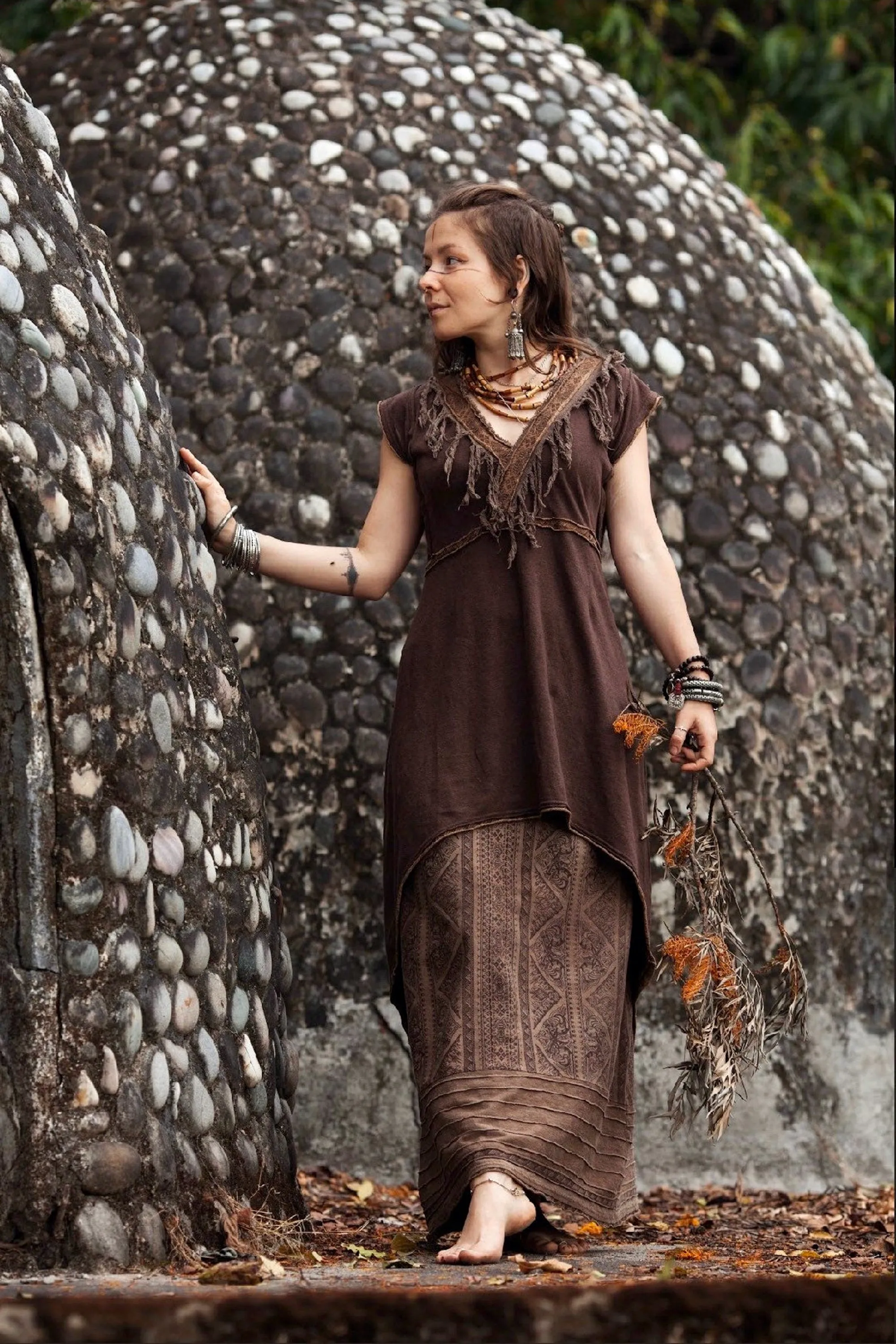 Long Tribal Hemp Tunic Top »» Asymmetrical Short Brown Hemp Dress