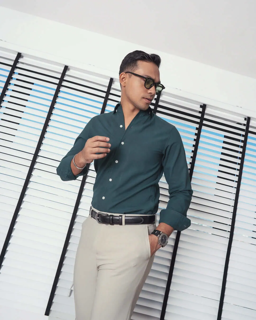 Luca Formal Shirt - Green One-Piece Collar