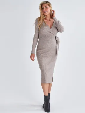 Lucille Knit Maternity Midi Dress in Gravel