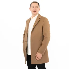 M&S Mens Wool Blend Revere Overcoat Brown