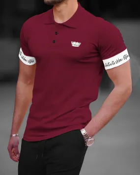 Men Polo Collar Maroon White Contrast T-shirt