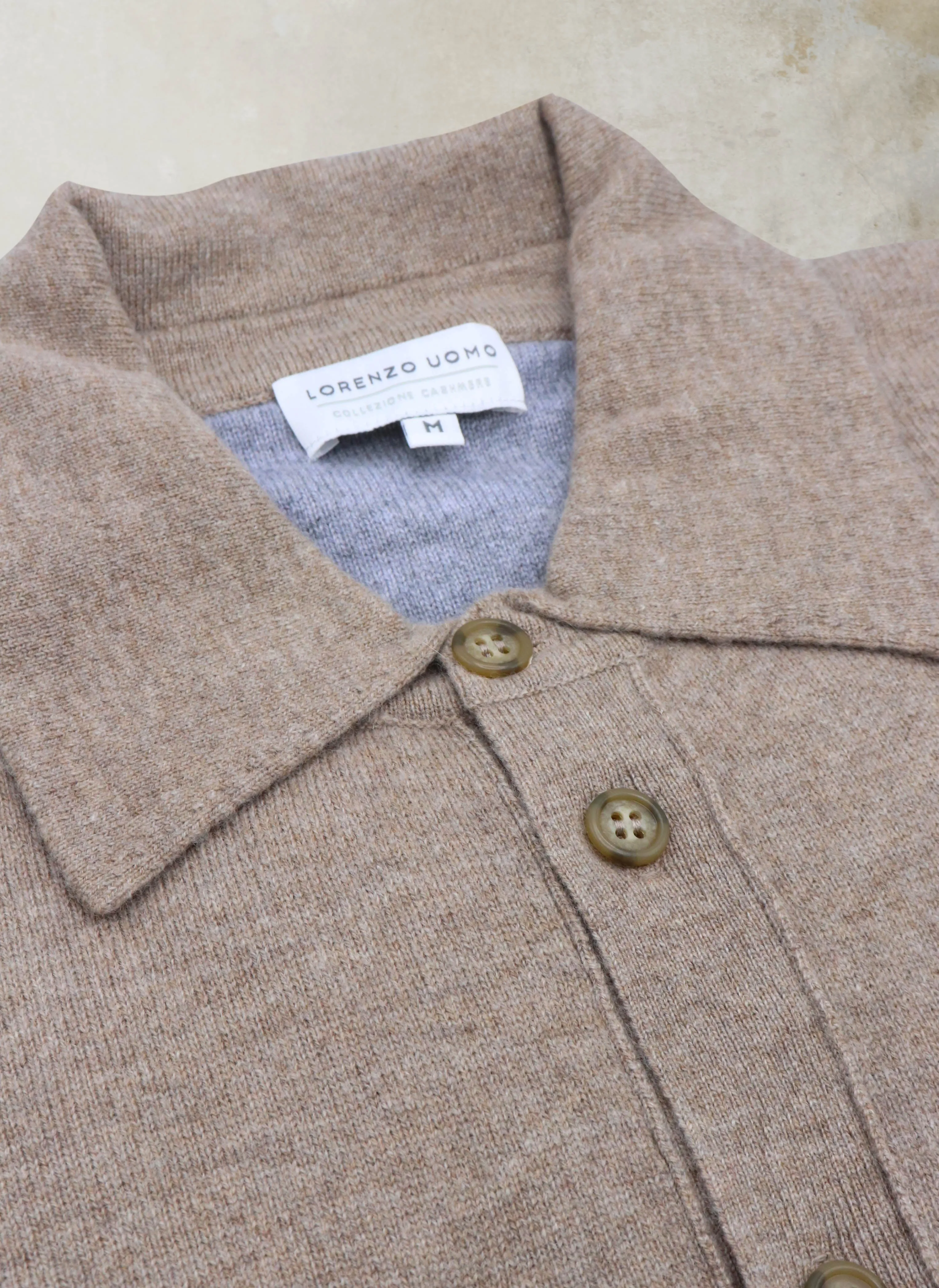 Men's Bergamo Cashmere Long Sleeve Shirt Sweater With Buttons in Light Taupe