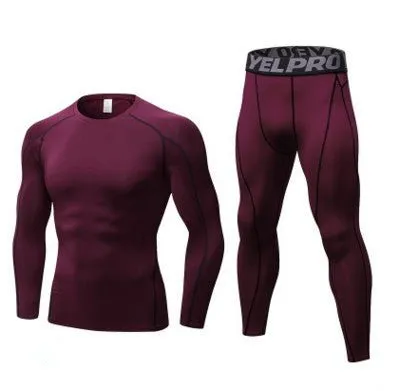 Men's Compression Running Suit Set - Long-sleeve Shirt & Pants for Fitness Training Activewear