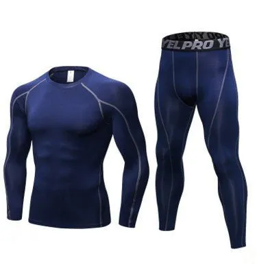 Men's Compression Running Suit Set - Long-sleeve Shirt & Pants for Fitness Training Activewear