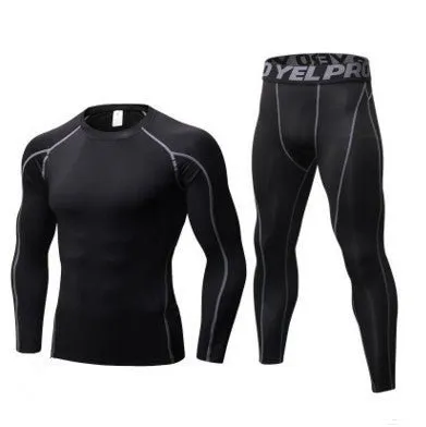 Men's Compression Running Suit Set - Long-sleeve Shirt & Pants for Fitness Training Activewear