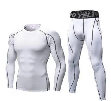 Men's Compression Running Suit Set - Long-sleeve Shirt & Pants for Fitness Training Activewear