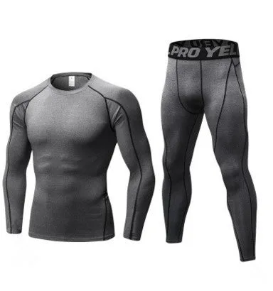 Men's Compression Running Suit Set - Long-sleeve Shirt & Pants for Fitness Training Activewear