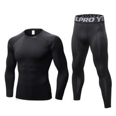 Men's Compression Running Suit Set - Long-sleeve Shirt & Pants for Fitness Training Activewear