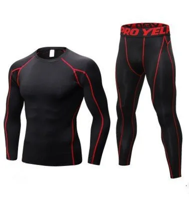 Men's Compression Running Suit Set - Long-sleeve Shirt & Pants for Fitness Training Activewear