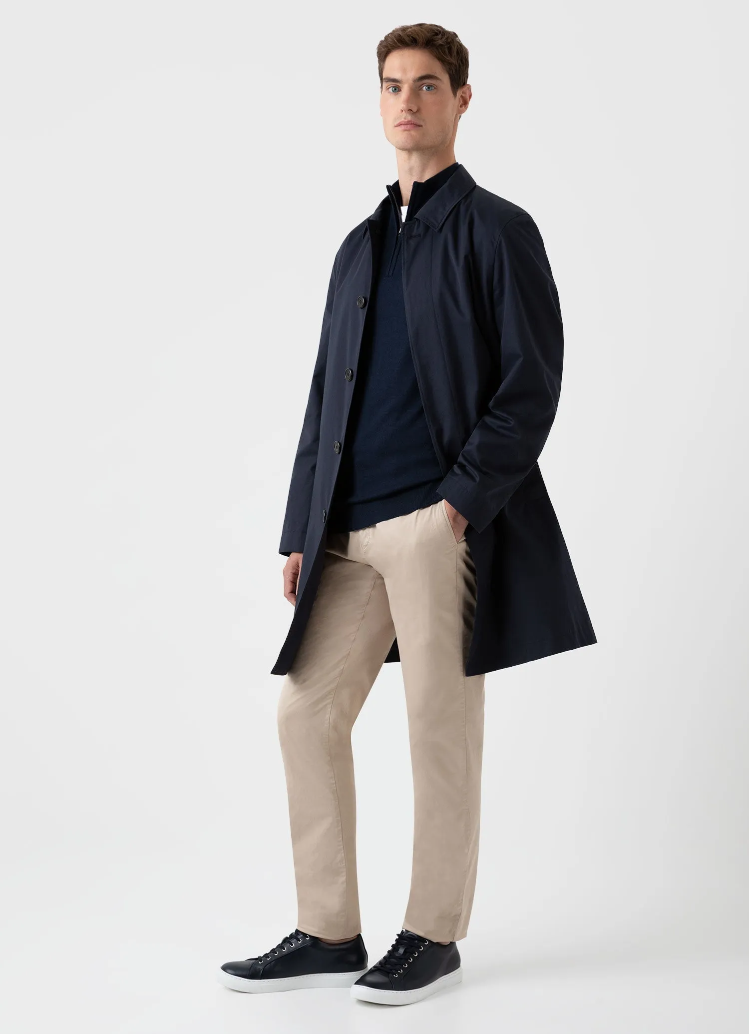 Men's Extra-Fine Merino Zip Neck in Light Navy