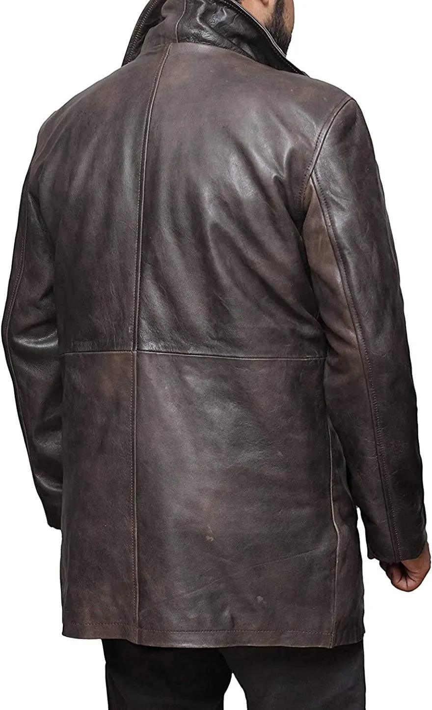 Mens Leather Trench Coat Dark Brown