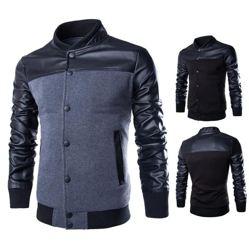 Men's Stylish Buttoned Leather Jacket