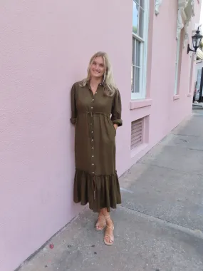 Millie Maxi Dress Dark Green Linen