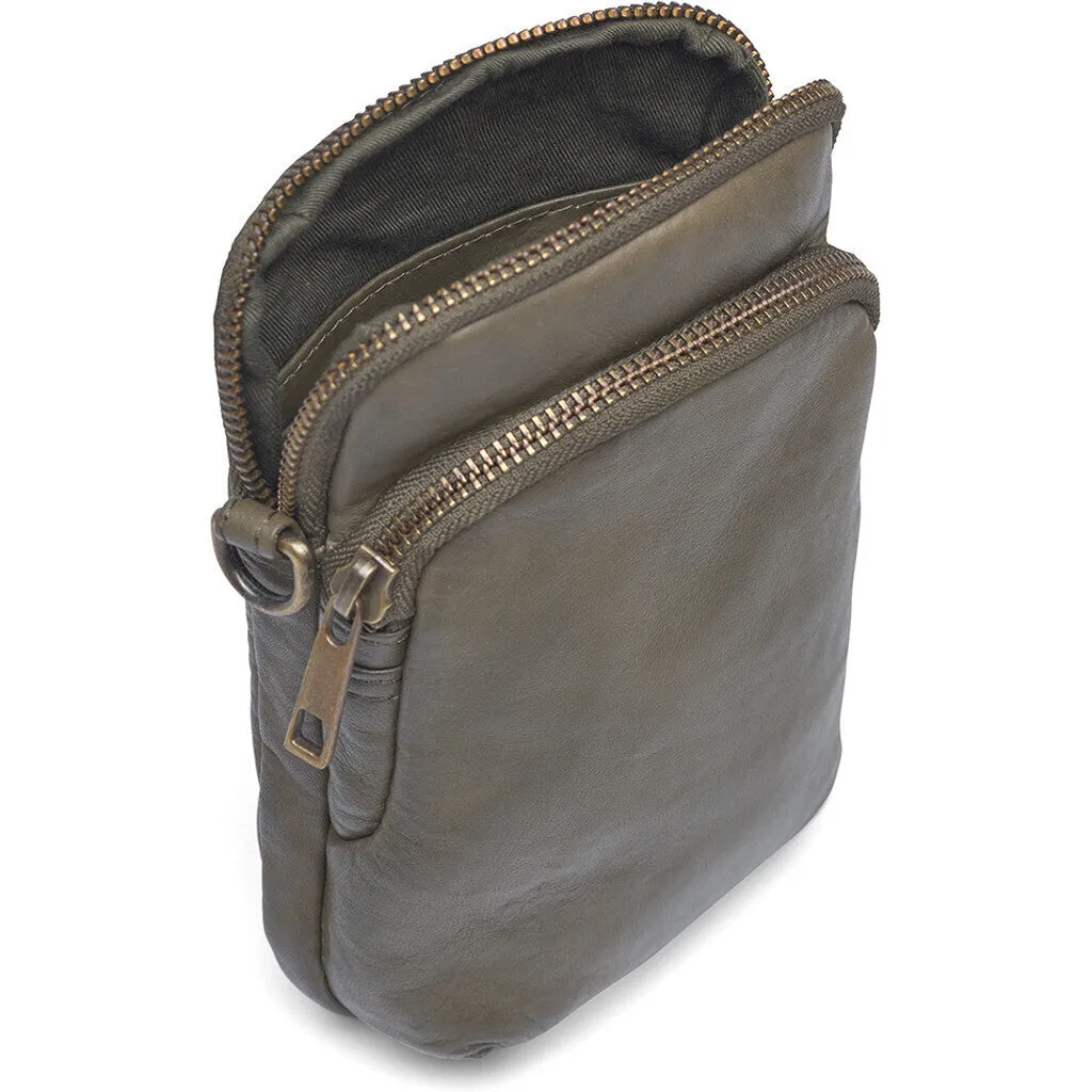 Mobile bag in soft vintage look leather / 14262 - Army Green