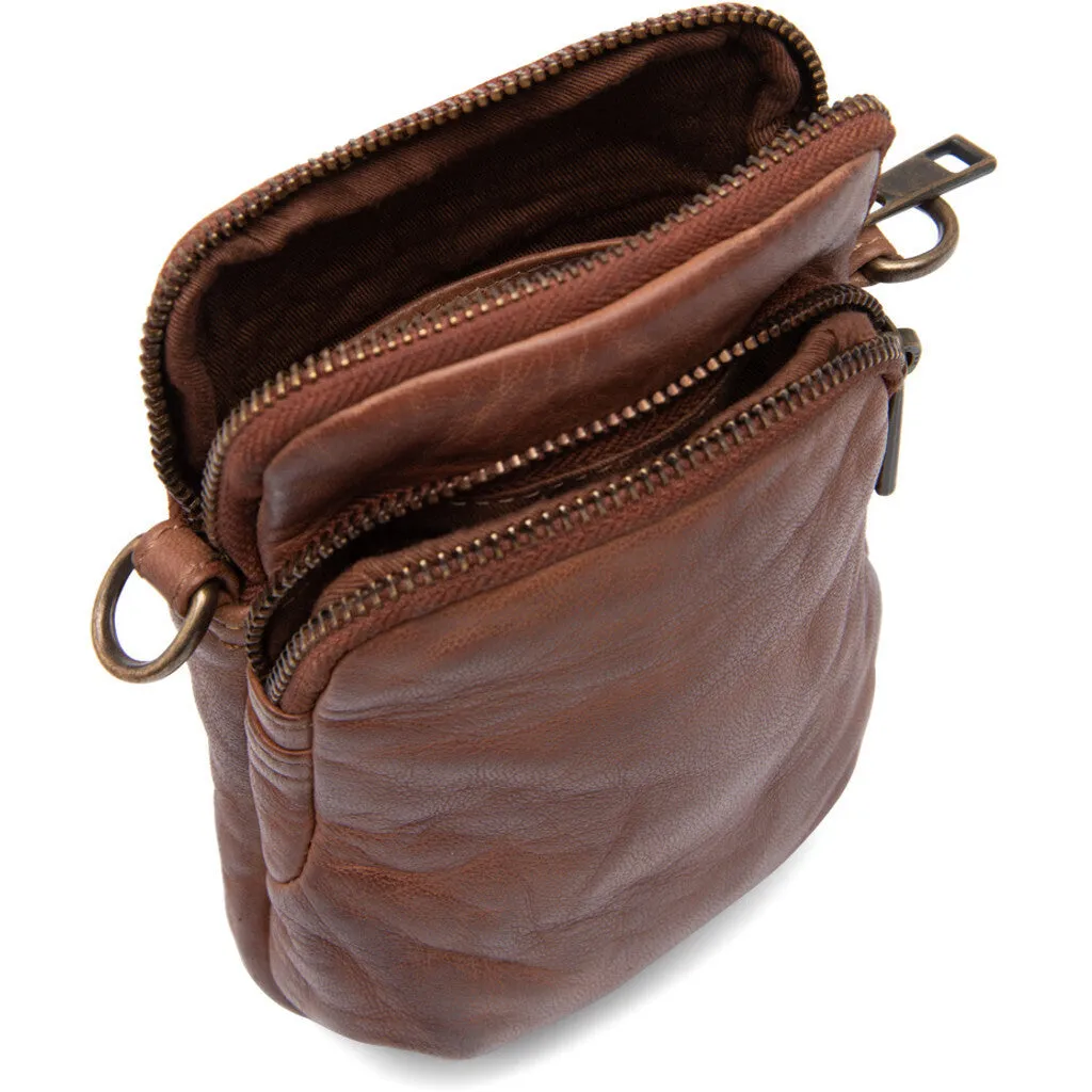 Mobile bag in soft vintage look leather / 14262 - Chestnut