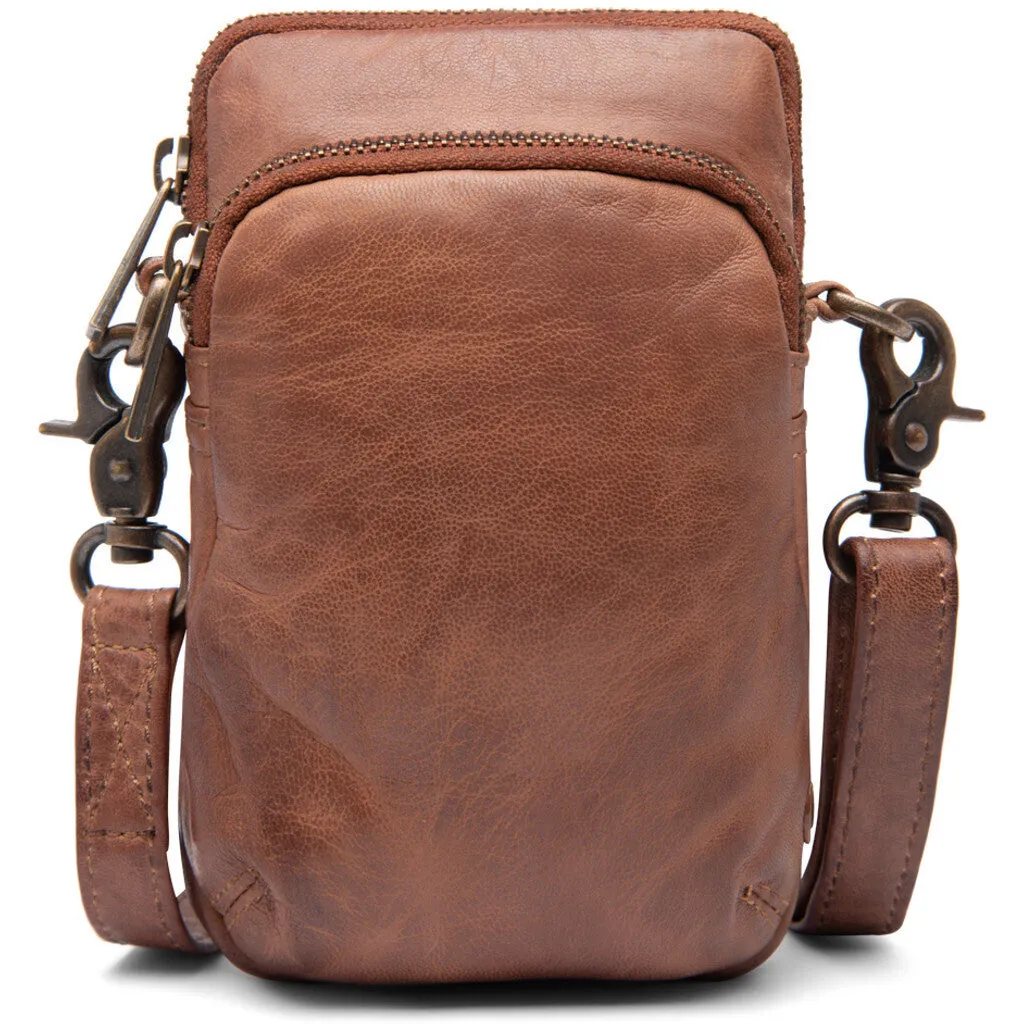 Mobile bag in soft vintage look leather / 14262 - Chestnut