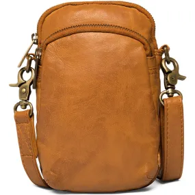 Mobile bag in soft vintage look leather / 14262 - Cognac