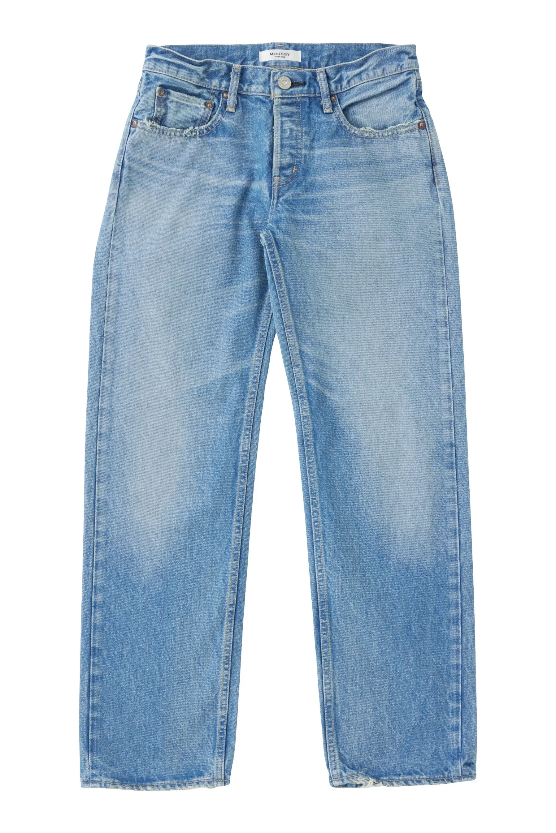 Moussy Denim Cheval Straight Low-Rise Jeans
 in Light Blue