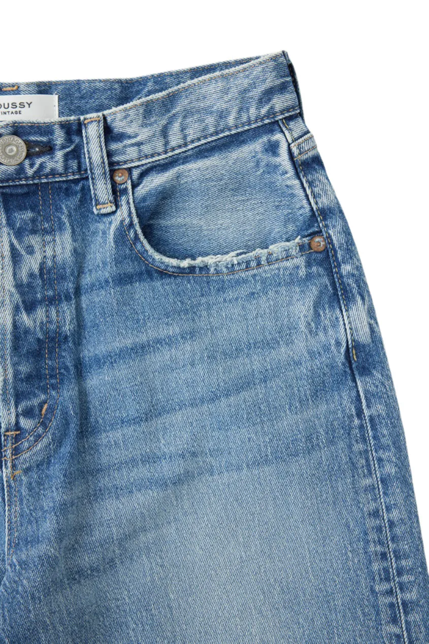 Moussy Denim Mabel Wide Straight Cropped Jeans
 in Blue