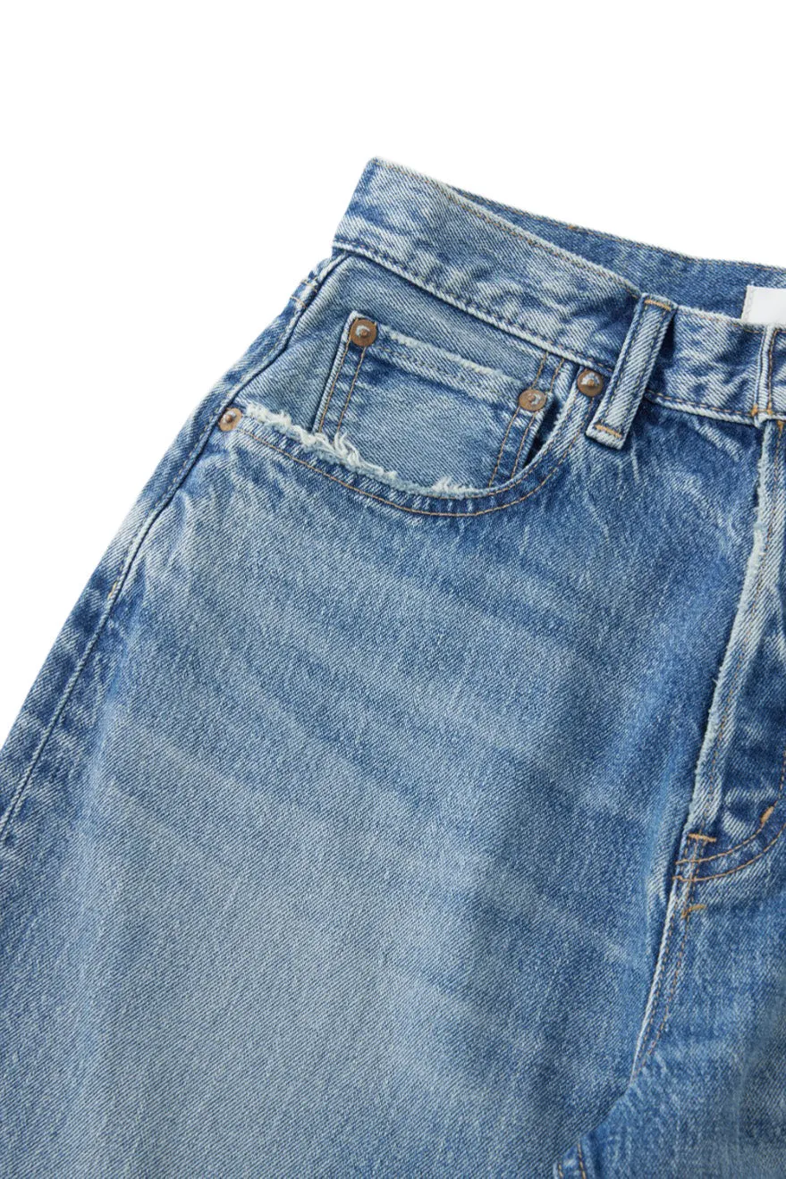 Moussy Denim Mabel Wide Straight Cropped Jeans
 in Blue