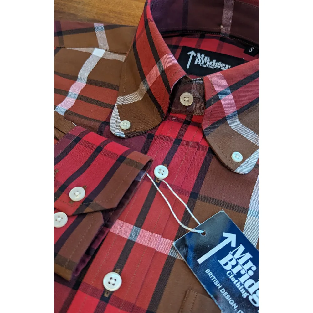 Mr. Bridger - Men's Check 'The Pablo' Red / Brown / Ecru L/S Beagle Collar Button Down - Shirt